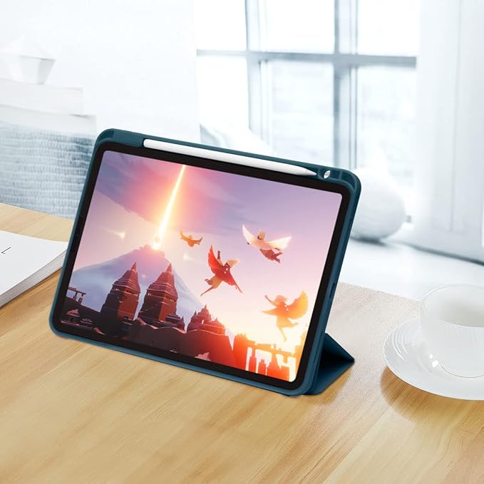 Cases for iPad Pro 12.9 Case 6th/5th/4th Generation (2022/2021/2020) with Pencil Holder [Apple Pencil Wireless Charging] Soft TPU Smart Tri-fold Stand Protective Cover(Teal)
