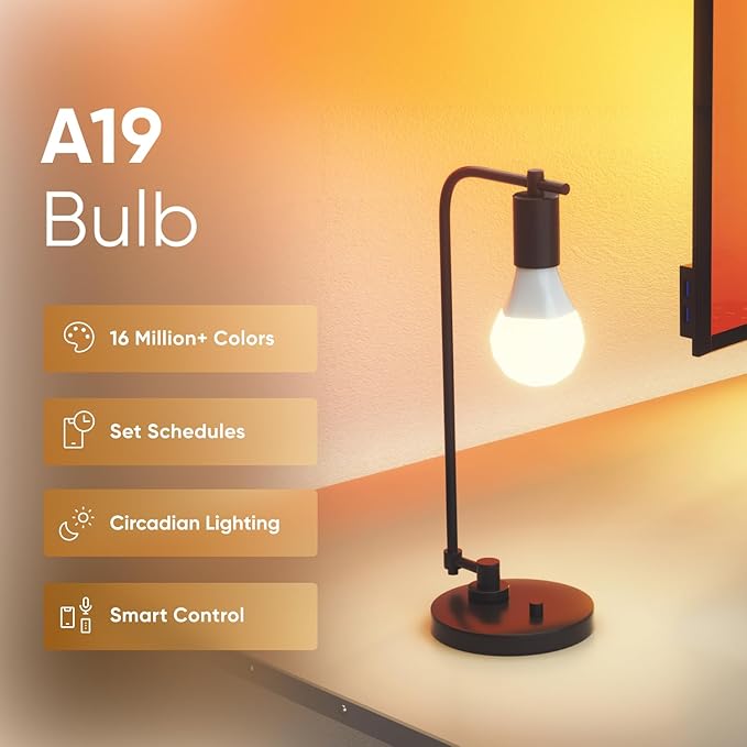 Nanoleaf Essentials Smart Light Bulbs, Matter Smart LED Bulbs Work with Alexa & Google Home, 1000lm 16M+ RGBTW Color Changing Light Bulb, Music Sync A19 E26 2.4GHz WiFi Bluetooth Light Bulb 60W, 4PK