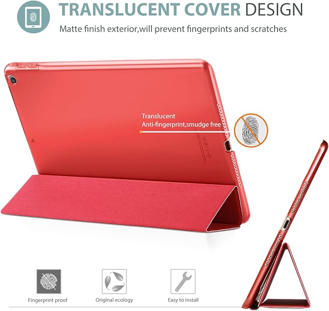ProCase Smart Case for iPad 9.7 Inch iPad 6th/5th Generation 2018 2017(Model: A1893 A1954 A1822 A1823), Ultra Slim Lightweight Stand Cover with Translucent Frosted Back -Red