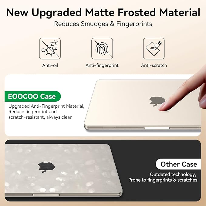 EooCoo Case Compatible with MacBook Air 13 inch M5 2026-2022 M4 M3 M2 A3449 A3240 A3113 A2681, Matte Hard Shell Scratch Resistant Protective Cover Compatible for MacBook Air 13.6 inch, Frost Starlight