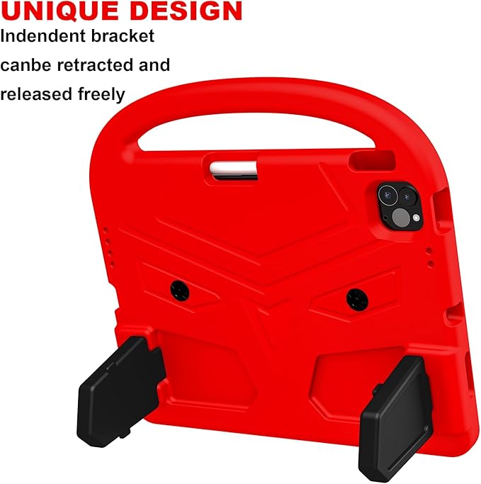 Dteck for iPad Air 11" M2 2024/Pro 11" 2024 Kid Case, Durable Lightweight Shockproof Protective Handle Stand EVA Foam Boys Girls Proof Case, Red