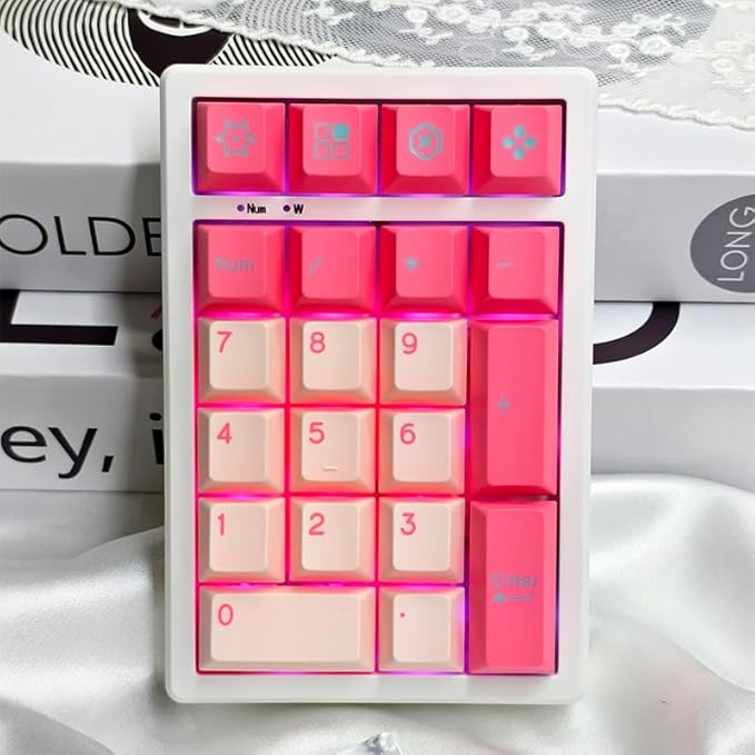 BOYI TD21 Hot Swap Numpad,21 Keys Mini Numpad Portable Keypad Bluetooth5.0/2.4G/Wired Number Pad Keyboard PBT Keycaps RGB Backlit Type-C Mini Keyboard (Pink Cherry Keycaps)