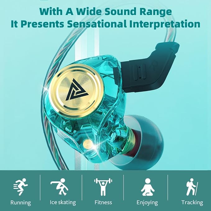 Wired Gaming Earbuds 2 Pack, Ak3file in Ear Monitors, Deep Bass Sound Wired Earbuds, HiFi in Ear Headphones with 1DD 10mm Dynamic Driver, IEM for Music Gaming Video Calling (Black+Green)