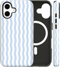 Magnetic for iPhone 16 Case Cute Wavy Stripes Phone Case, Shockproof Slim TPU and Hard PC Protective Phone Cover Compatible with MagSafe Designed for Women Girls, Blue
