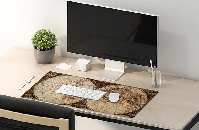 SSOIU Extended Gaming Mouse Pad XXL ArtSo Large Keyboard Mat Long Mousepad Desk Decor Writing Pad Non Slip Rubber Base Stitched Edges for Work, Game, Office, Home, 35.5" x 15.7", Vintage World Map