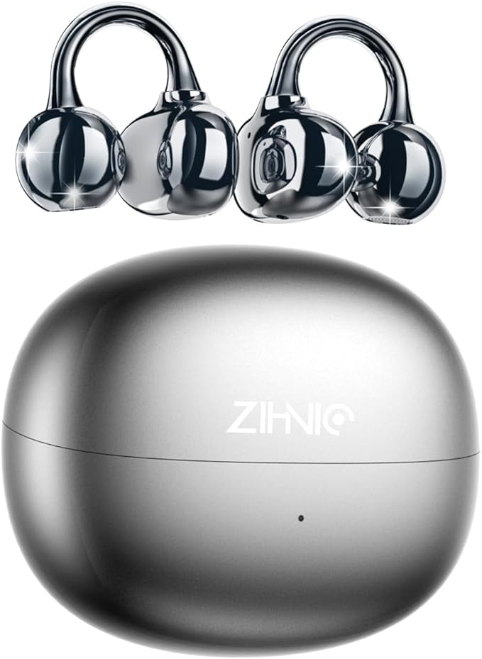 ZIHNIC S26 Wireless Clip on Earbuds, Open Ear Wireless Bluetooth 5.4 Headphones with Mic, IPX5 Waterproof, 35Hr Play time, Light Weight -Black