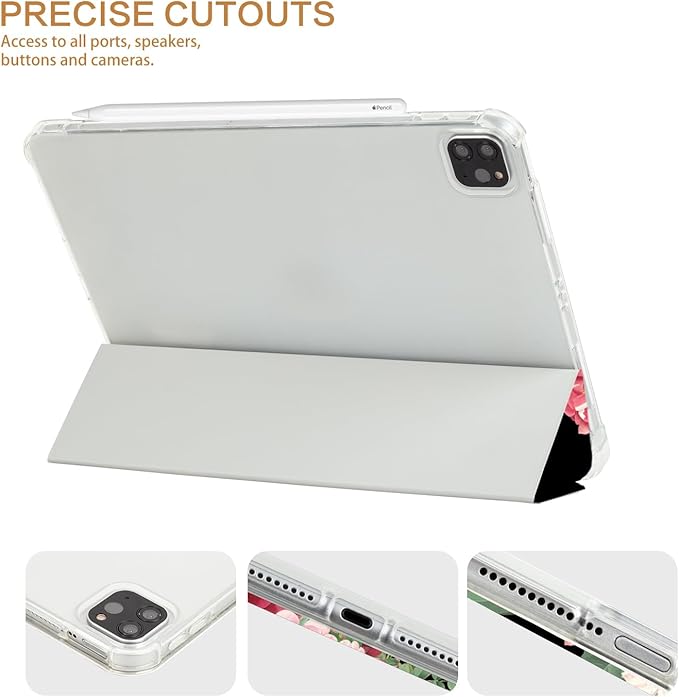 for iPad Air 11 Inch Case M4/M3/M2 2026, for iPad Air 5Th/4Th Gen Cases 10.9-inch,for iPad Pro 11 Inch Case 4Th/3Rd/2Nd/1St Generation Slim Pencil Holder 2 Viewing Stand Typing Stand, Flower