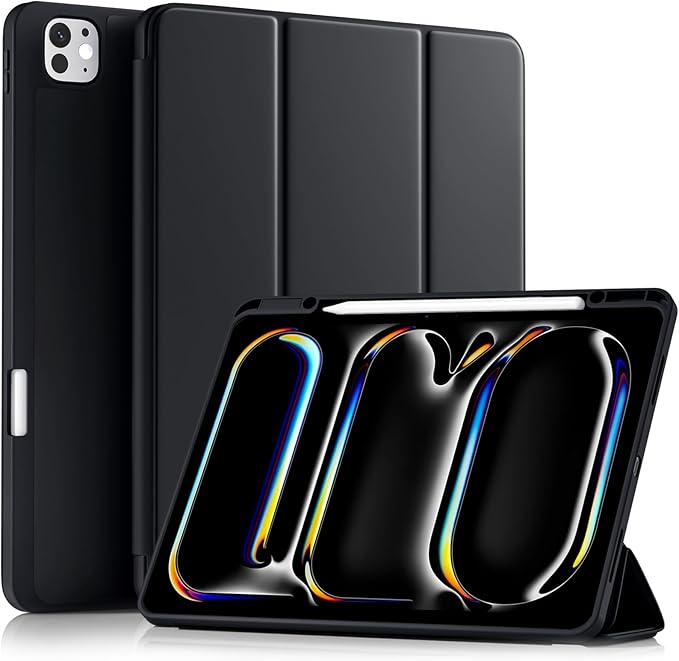 Akkerds Compatible with iPad Pro 13 Inch Case (M5/M4) 2025/2024, for iPad 13 Pro Case with Pencil Holder, Slim Trifold Stand Protective Cover with Soft TPU Back, Auto Wake/Sleep (Black)