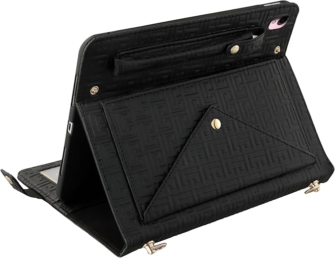 Handbag Case for iPad 9.7 Inch 2018/2017 (6th/5th Gen), iPad Air 2/Pro 9.7 Cover, Techcircle Cute Folio Stand Wallet Case w/Pencil Holder, Card Slots, Hand Strap, Shoulder Strap, Black
