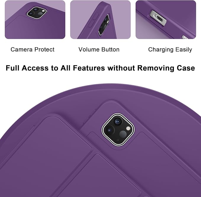 ZryXal New iPad Pro 13 Inch Case (M5) 2025 / (M4) 2024 with Pencil Holder, Smart iPad Case [Support Pencil Pro and Pencil (USB-C)], Support Touch ID and Auto Wake/Sleep (New Dark Purple)