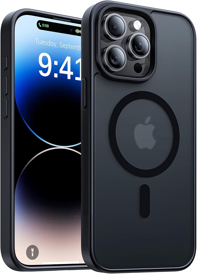 Magnetic for iPhone 15 Pro Case,[Compatible with MagSafe][Military-Grade Drop Protection][Anti-Yellowing] Shockproof Protective Translucent Matte Cover for iPhone 15 Pro Phone Case,Black