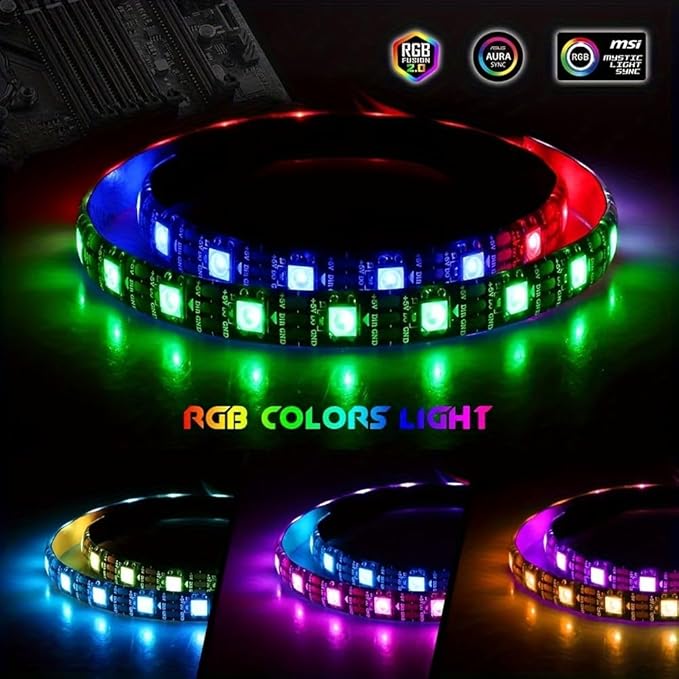RGB Strip Light for PC Case, 3x19.7in 90LEDs Addressable LED Strip for Motherboard 5V 3-Pin Header Gaming Case DIY Lighting