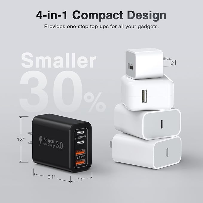 [2 Pack/40W] 4-Port USB C Wall Charger Block, Fast Type C Power Brick Charging Cube Power Delivery Wall Plug for iPhone 17/1615/14/13/12/14 Pro/13 Pro, Huawei, Xiaomi, Oneplus, Galaxy(Black)