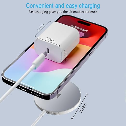 iPhone Magnetic Wireless Fast Charging[Apple MFi Certified] 6FT Wireless Charging Pad with iPhone 17 USB C Charging Block Apple 15W 6FT Magnetic Charge for iPhone 17/16/15/14/13/12/Pro/Pro Max,AirPods