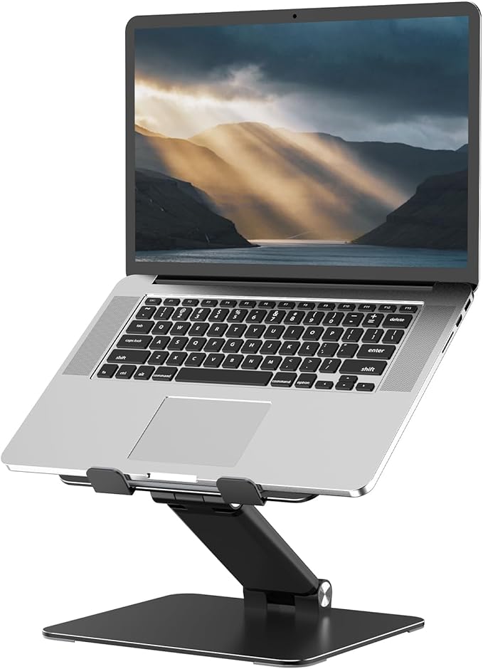 Tonmom Adjustable Laptop Stand for Desk, Metal Foldable Laptop Riser, Portable Laptop Holder, Ventilated Cooling Computer Notebook Stand Compatible with 10-17.3” Laptops