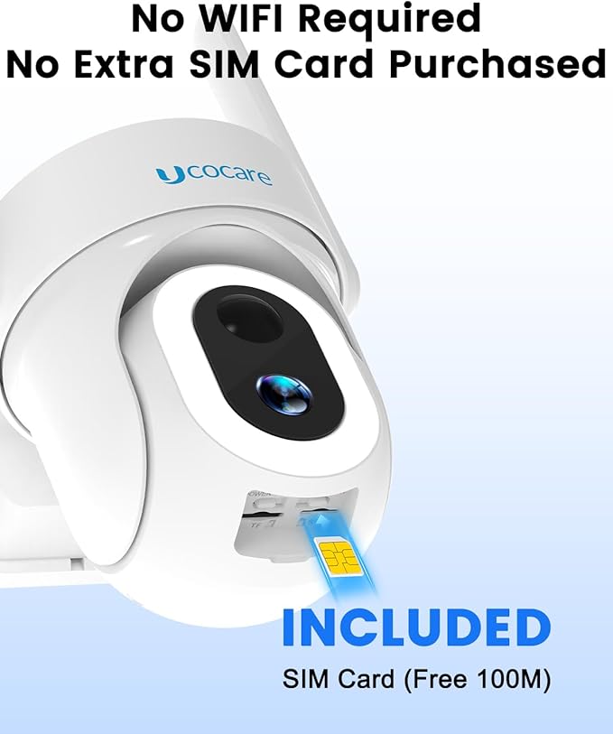 UCOCARE 4G LTE Cellular Security Camera Solar, No WiFi Outdoor Camera with SIM Card, 4MP HD 360° Pan Tilt, Color Night Vision, Motion Alerts, Off-Grid Camera for Farm Ranch Cabin Construction Site