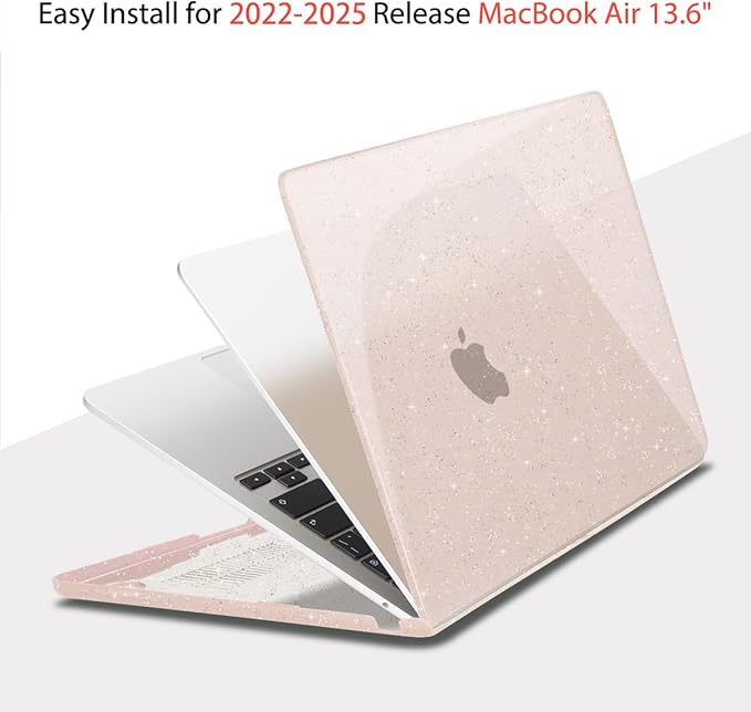 Teryeefi Glitter Case for MacBook Air 13.6 Inch M5 M4 M3 M2 Chip Release 2022-2024 2025 2026 fits Model A3449/A2681/A3113/A3240, Hard Shell Case with Keyboard Cover, Sparkly Cherry Blossom Pink