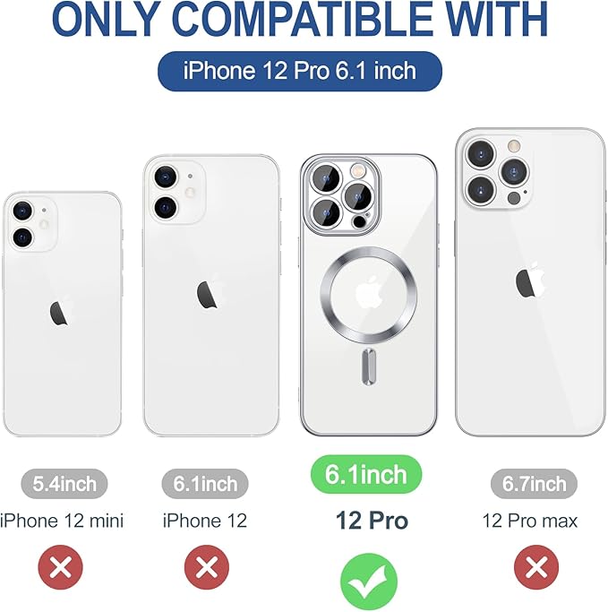 Hython Magnetic Clear for iPhone 12 Pro Case with Camera Lens Protector [Compatible with MagSafe] Luxury Plating Edge Slim Soft TPU Cover Protective Phone Case for iPhone 12 Pro 6.1", Silver