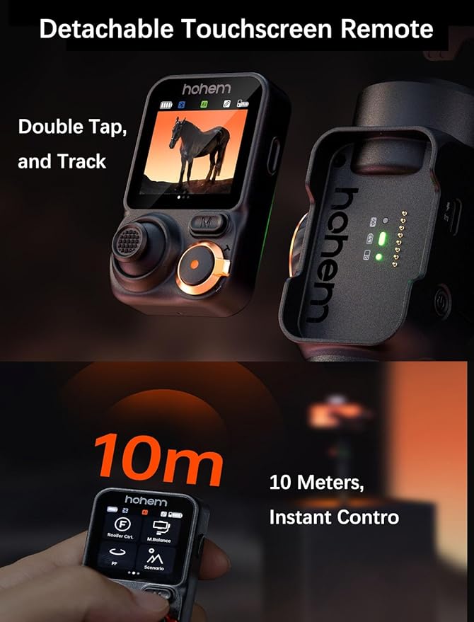 hohem iSteady M7 Gimbal Stabilizer for iPhone, 3-Axis Smartphone Gimbal with Magnetic AI Tracker Fill Light, Detachable Touchscreen Remote Controller, Built-in Extension Rod, 500g Payload