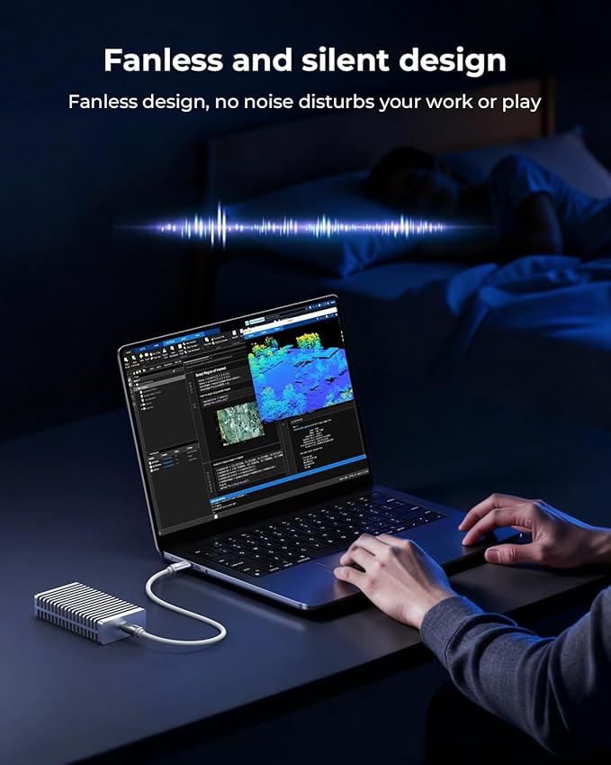 RayCue 40Gbps M.2 NVMe Enclosure with Aluminum Double-Sided Fin Heat Dissipation, External SSD Case for Mac, Windows, Compatible with USB 4/3.2/2.0 (Includes 1TB SSD)