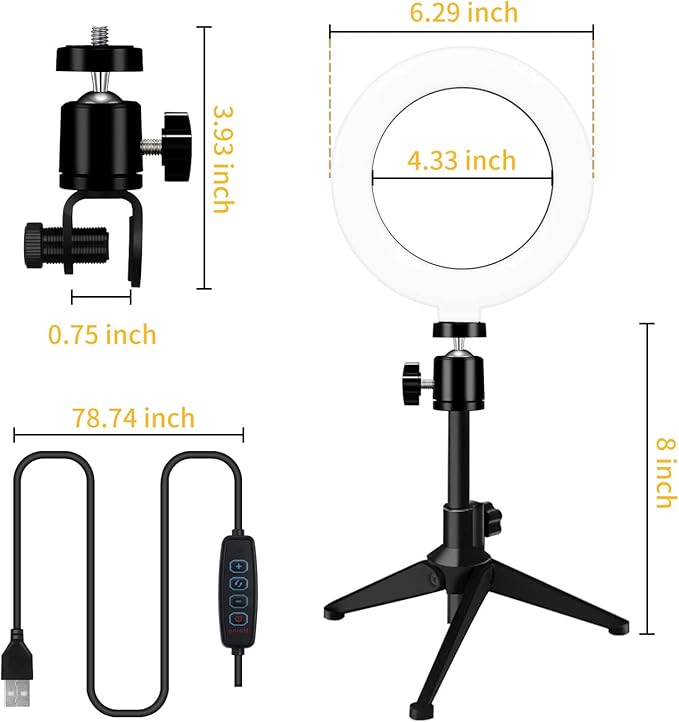 Desk Ring Light for Zoom Meetings - Video Conference Lighting Kit for Laptop Computer, 6” Clip on Table LED Light Lamp with Tripod Stand for Video Recording, Remote Working, Gaming, Vlogging