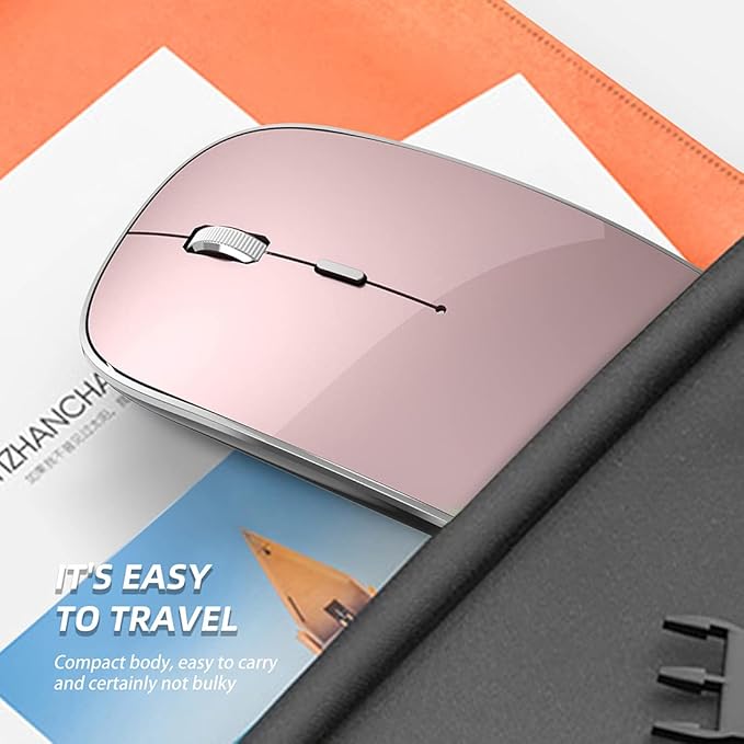 Halpilt Wireless Mouse Chargeable Portable Silent USB and Type-C Dual Mode Wireless Mouse 3 Adjustable DPI for Laptop, Mac, Android, PC (Q23S Black) (Rose Gold)