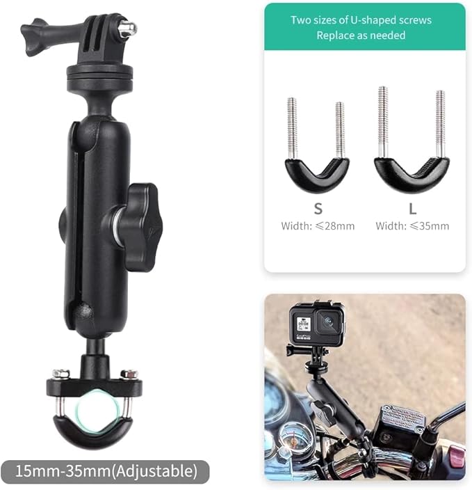 KARUIZI 360° Rotating Sports Camera Bracket,Motorcycle Mount for Go Pro Hero10/9/8/max/7/6/5/4 Action Camera Moto Bike Handlebar Mount,U-Shaped Handlebar Bracket (U- Handlebars)