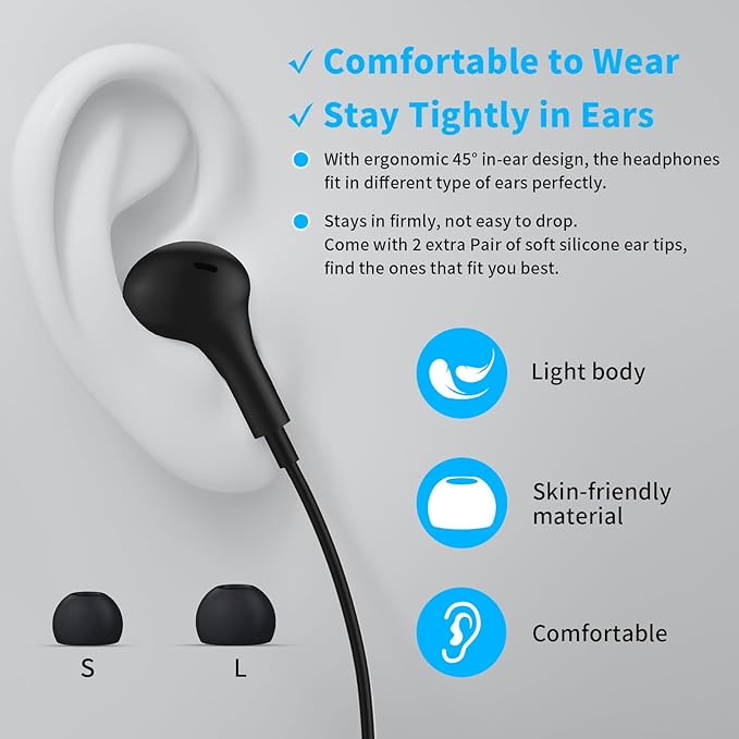USB Headphones with Microphone for Laptop, 7.5ft Magnetic Wired Earbuds Noise Isolation in-Ear Earphones with Mute Volume Control Stereo Bass for PC Desktop Dell HP Acer Laptop Meetings/Music,School