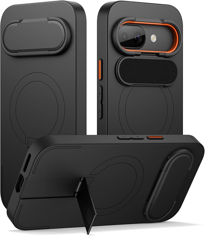 SURITCH for Google Pixel 9a Phone Case, Compatible with MagSafe, Protective Cover with Camera Cover & Adjustable Metal Kickstand for Pixel 9a -Black