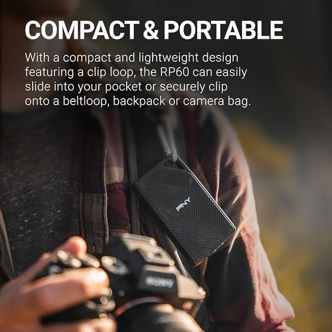 PNY RP60 1TB Portable SSD - Up to 2000MB/s, USB-C, USB 3.2 Gen2x2 - Rugged, IP65 Rated, Water/Dust/Drop Resistant - External Solid-State Drive - PSD0CS3060-1TB-RBA