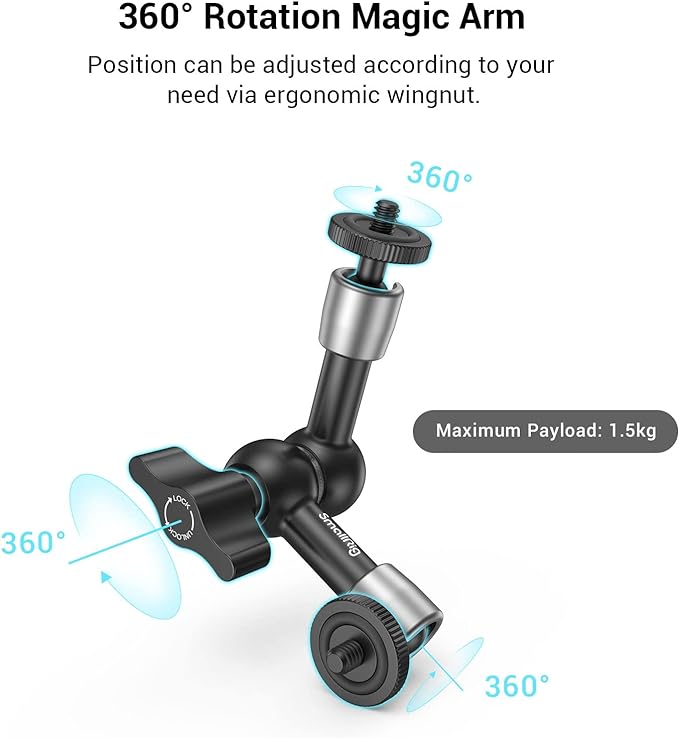SMALLRIG Super Clamp w/ 1/4" and 3/8" Thread and 5.8 Inches Adjustable Friction Power Articulating Magic Arm with 1/4" Thread Screw for LCD Monitor/LED Lights - KBUM2730