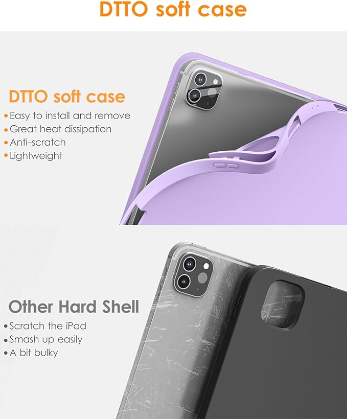DTTO for iPad Pro 11 inch 4th/3rd/2nd/1st Generation 2022/2021/2020/2018 Case, Smart Slim Trifold Stand Soft TPU Back Cover with Built-in Pencil Holder, Also Fit iPad Air 5/4,Purple Marble