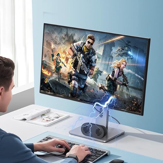 USB Computer Speaker with Built-in Microphone, Mini Soundbar Speaker for Desktop Laptop PC, Plug & Play USB Powered Small Sound Bar,Mini Speaker,360° Surround Sound for Gaming Music Movie