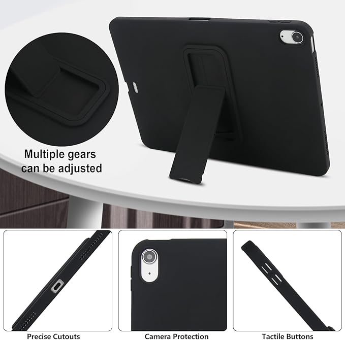for iPad Air 11-inch M4/M3/M2 (2026/2025/2024) Case, Shockproof Protective Back Cover with Kickstand Slim Shell for Women Men, Black