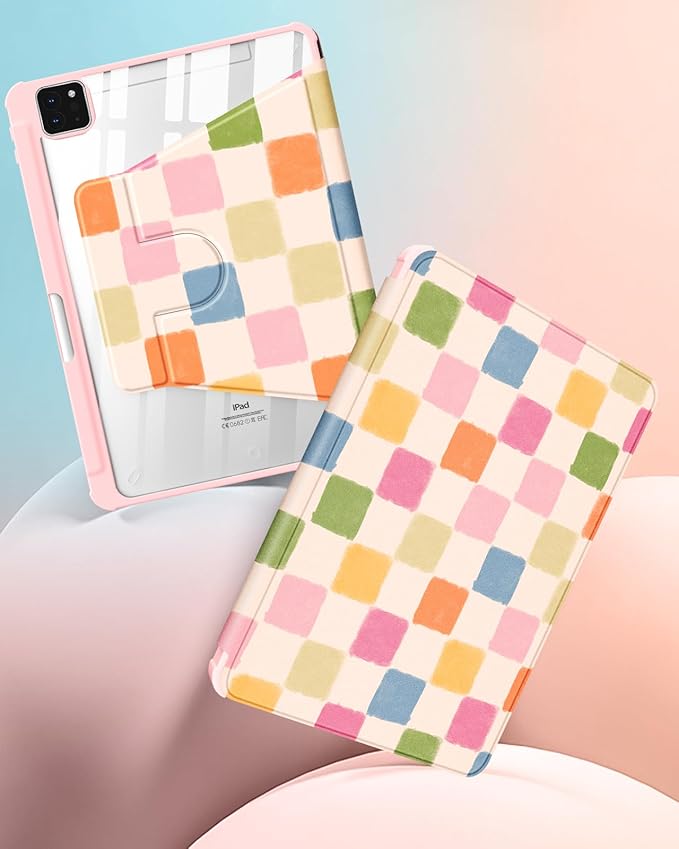 Uppuppy for iPad Air 11 inch Case(Air M4 2026, 8th Gen/M3 2025/M2)/Air 5th/4th Gen 10.9", for iPad Pro 11 inch Case(4th/3rd/2nd/1st Gen) - 360 Rotating Smart Folio Cover with Pencil Holder, Checkered