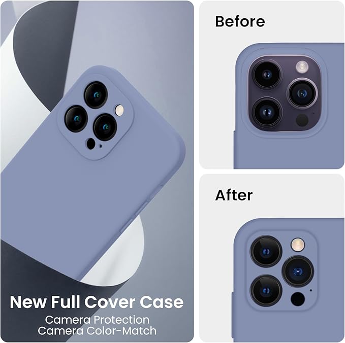 FireNova Designed for iPhone 14 Pro Max Case, Silicone Upgraded [Camera Protection] Case, Soft Anti-Scratch Microfiber Lining Inside, 6.7 inch, Lavender Gray