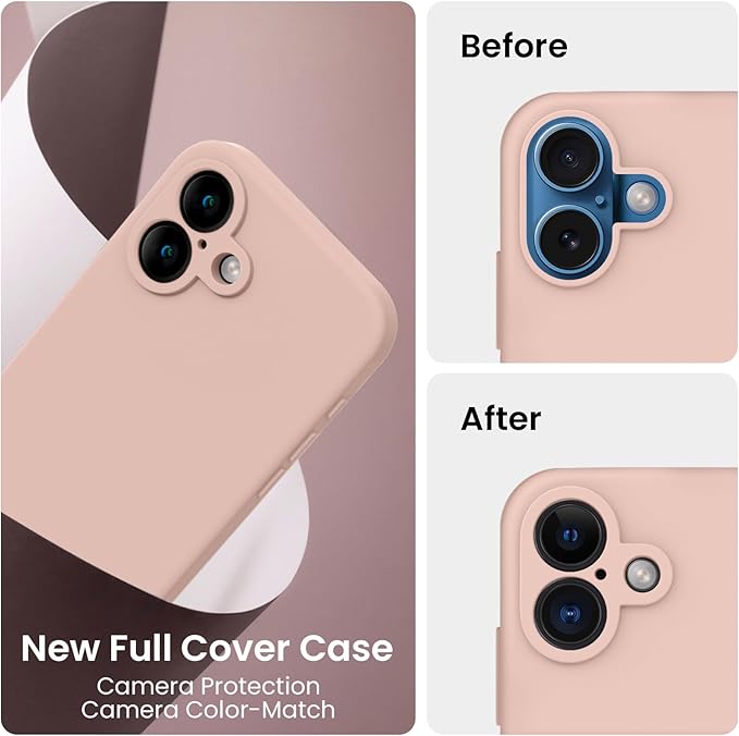 FireNova Designed for iPhone 16 Case, Silicone Upgraded [Camera Protection] Phone Case, Soft Anti-Scratch Microfiber Lining Inside, 6.1 inch, Pinksand