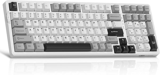 MageGee LIGHT100 Wireless Creamy Keyboard, Gasket Structure Hot Swappable, Tri-Mode 2.4G/USB-C/BT5.0 RGB Backlit Mechanical Gaming Keyboard for Win/Mac/PC, PBT Keycap, 4000mAh Battery, Grey