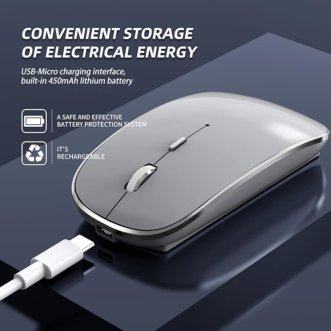 Halpilt Wireless Mouse Chargeable Portable Silent USB and Type-C Dual Mode Wireless Mouse 3 Adjustable DPI for Laptop, Mac, Android, PC (Q23S Black) (Grey)