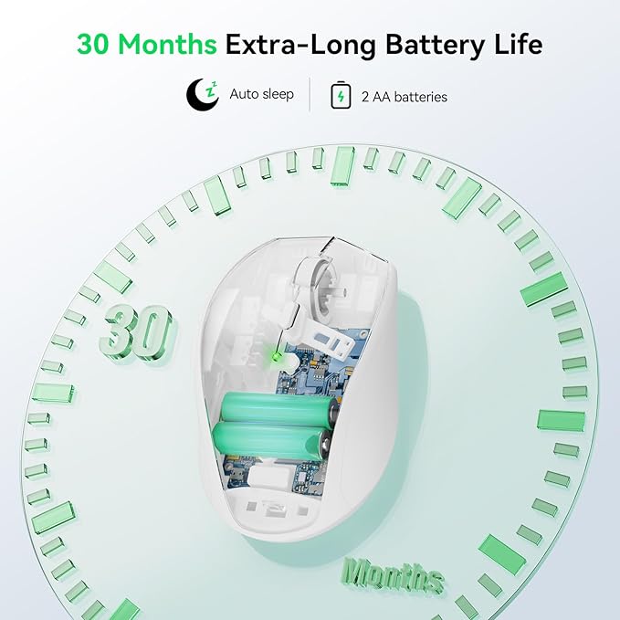 TECKNET Wireless Mouse, 2.4G Computer Mouse with 6-Level Adjustable 4800 DPI, 30 Months Battery, Ergonomic Grips, 6 Buttons Portable for PC, Chromebook, Mac - White