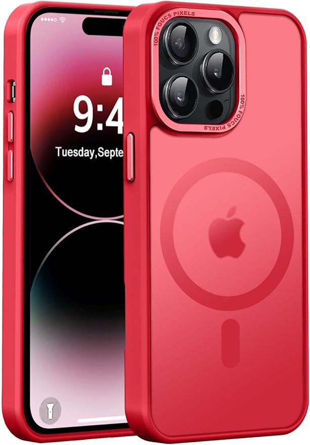 Newfuture Designed for iPhone 14 Pro Case with Magnetic [13 FT Military Drop Protection] [Compatible with Magsafe] Slim Translucent Matte Shockproof with Anti-Fingerprint Phone Case, Red