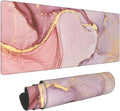 Rose Gold Marble Mouse Pad Abstract Pink Desk Mat 31.5x11.8 Inch Marbled Texture Non-Slip Rubber Base Large Rose Gold Mousepad Stitched Edges Keyboard Mouse Mat Desk Pad for Office Home Game