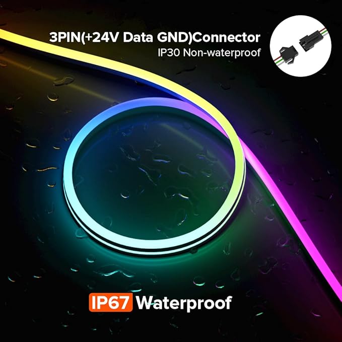 BTF-LIGHTING WS2811 IC RGB Chasing Color Side Emitting Neon Light 16.4FT DC24V 90IC 108LED/m T0615 IP67 Waterproof Flexible Addressable Rope LED Strip for Indoor DIY Decor (No Adapter or Controller)