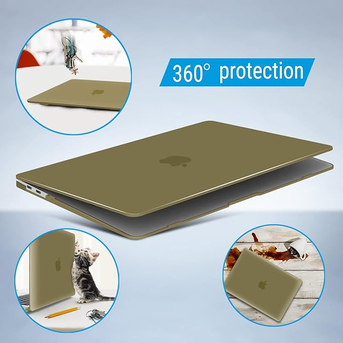 IBENZER Compatible with New MacBook Air 13 inch Case 2022 2021 2020 M1 A2337 A2179 A1932, Plastic Hard Shell Case with Keyboard Cover for Mac Retina Display with Touch ID, Olive Green, MAT13-OLGN+1