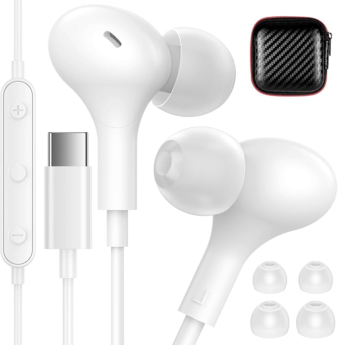 iMangoo for Apple USB C Wired Headphones, Hi-Fi Sound Corded Earbuds, Ergonomic Small in Ear Buds for iPhone 17 Pro Max/17e/16 Plus/16e/15, for Samsung S26/S25 Ultra/for Pixel Type C Earphones White