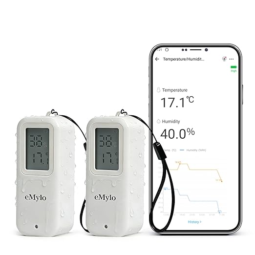 eMylo Zigbee Thermometer Hygrometer 2 Pack, IP65 Temperature Humidity Sensor with Digital LED Display, Zigbee Hub Required,Remote Monitoring&Smart Home Automation,Compatible with Home Assistant,Alexa
