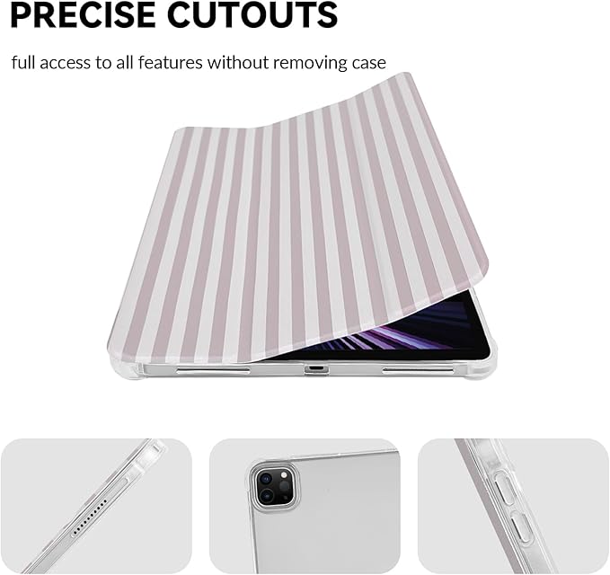 Lovmooful Compatible for iPad Pro 12.9-Inch 2022/2021/2020/2018 (6th/5th/4th/3rd Generation) Case with Pencil Holder Cute Striped with Aesthetic Design Soft TPU Trifold Stand Protective-Apricot