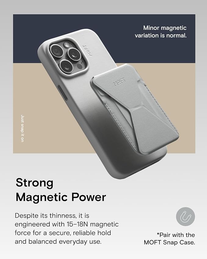 MOFT Magnetic Wallet Stand Compatible with iPhone 17/16/15/14/13/12 Series, Angle Adjustment & Magsafe Compatible MOVAS Phone Stand,Cement