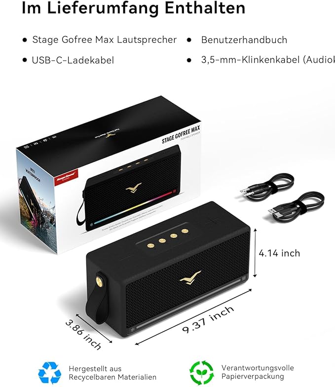 Bluetooth Speaker, StageSound Retro Speaker Wireless, Portable Loud Speaker with Bass Boost, 80W, IP67 Waterproof, LED Lights, TWS Pairing, 12H Playtime, TF/AUX/USB Play for Party, Home, Outdoor, Gift