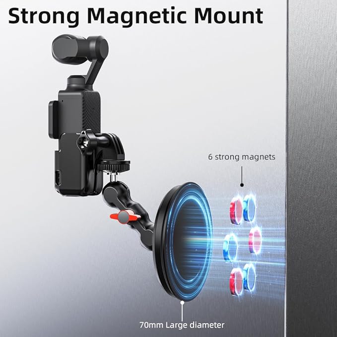 Pocket 3 Magnetic Camera Mount,Magnetic Mount Stand with Magic Arm Compatible with DJI Osmo Pocket 3,Insta360, Heavy-Duty Magnet Base Stand with 1/4"-20 Thread for Gym, Car Mounting